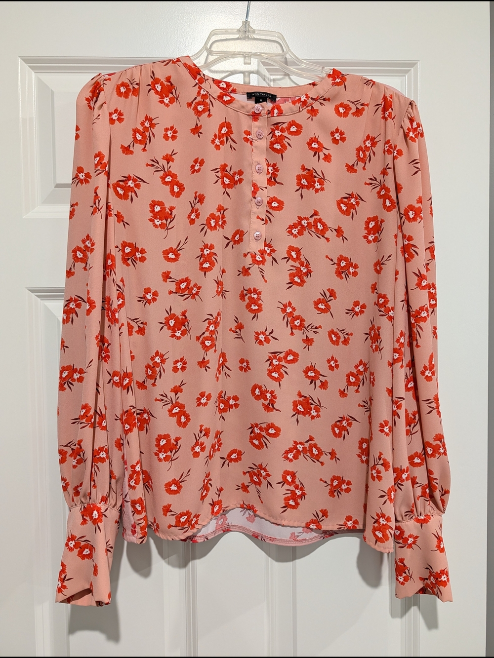 Ann Taylor Floral Long-Sleeve Blouse - Pink/Red